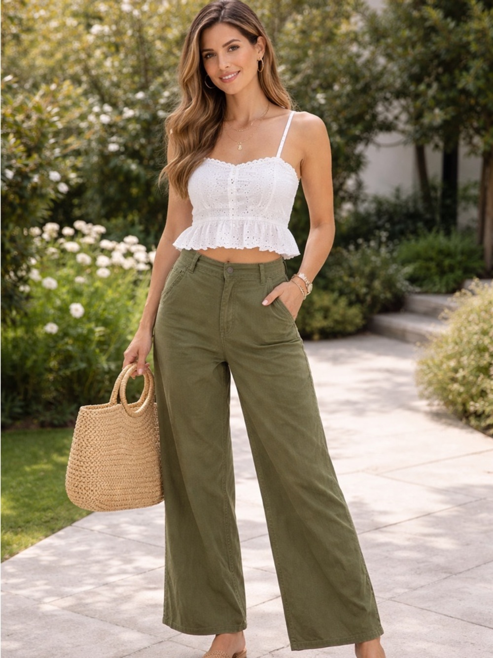 ZARA Green High Waist Cropped Pants – Size XS (US 2)